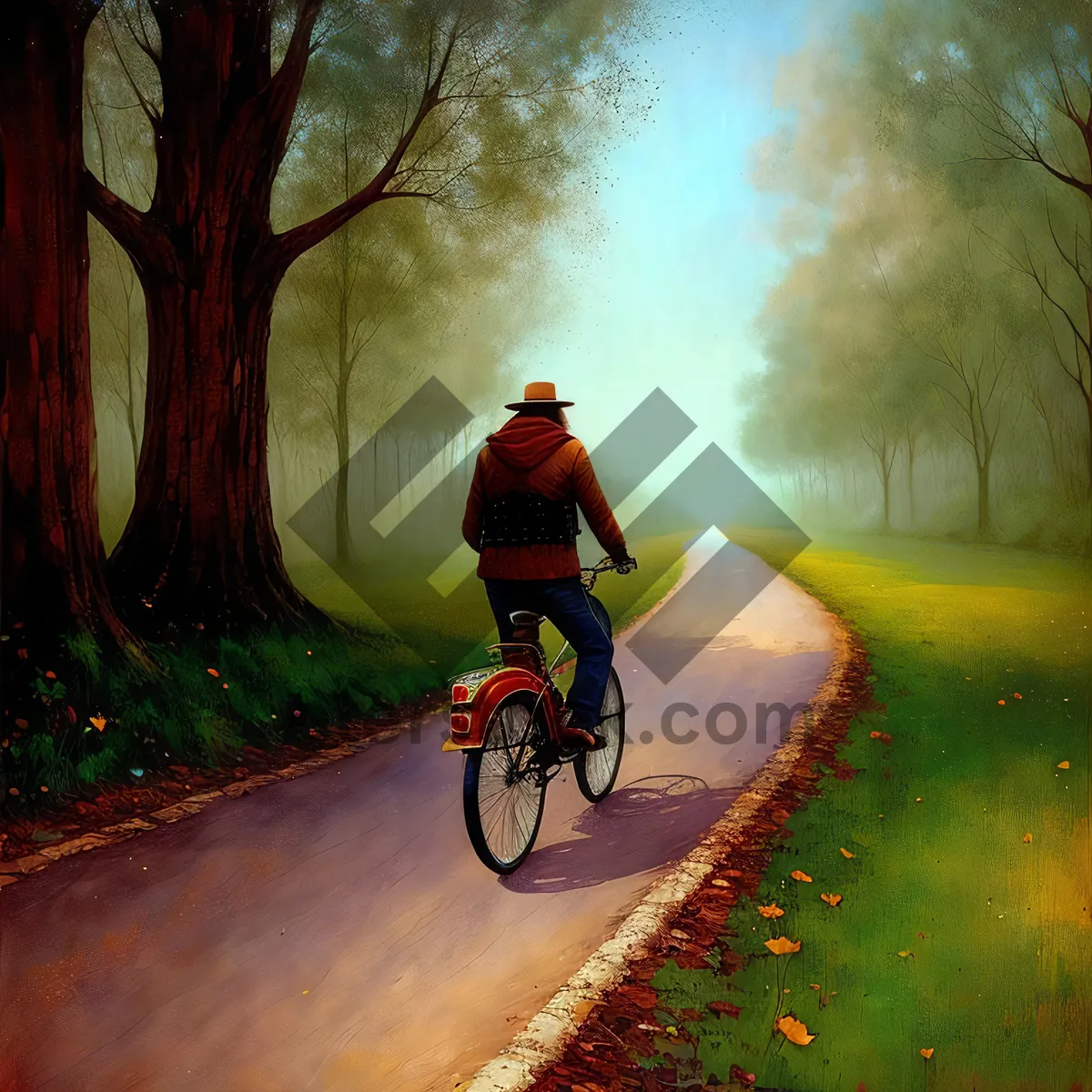 Picture of Active Man Cycling in a Park