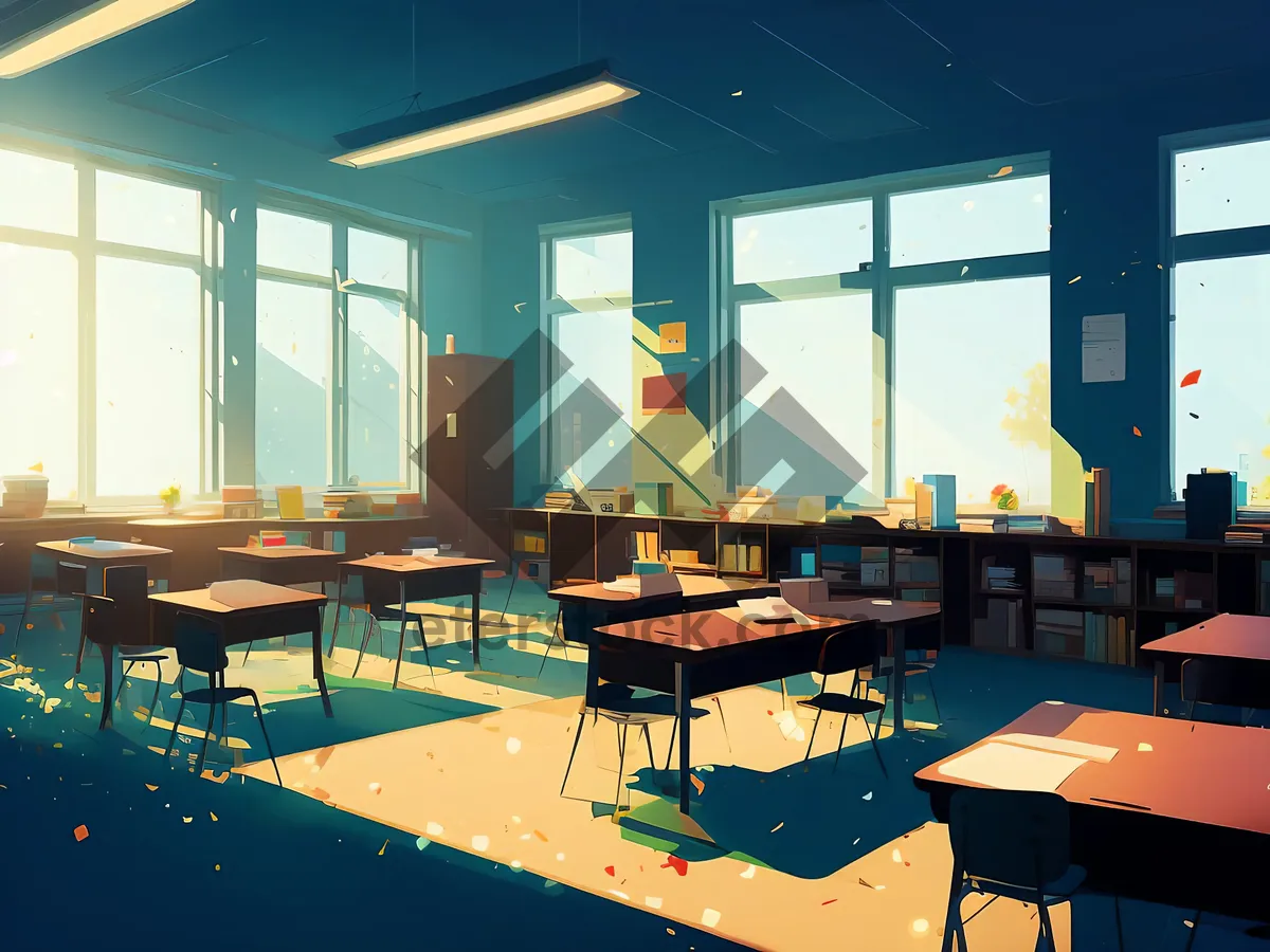 Picture of Modern Luxury Office Interior with Wooden Furniture and Lamp