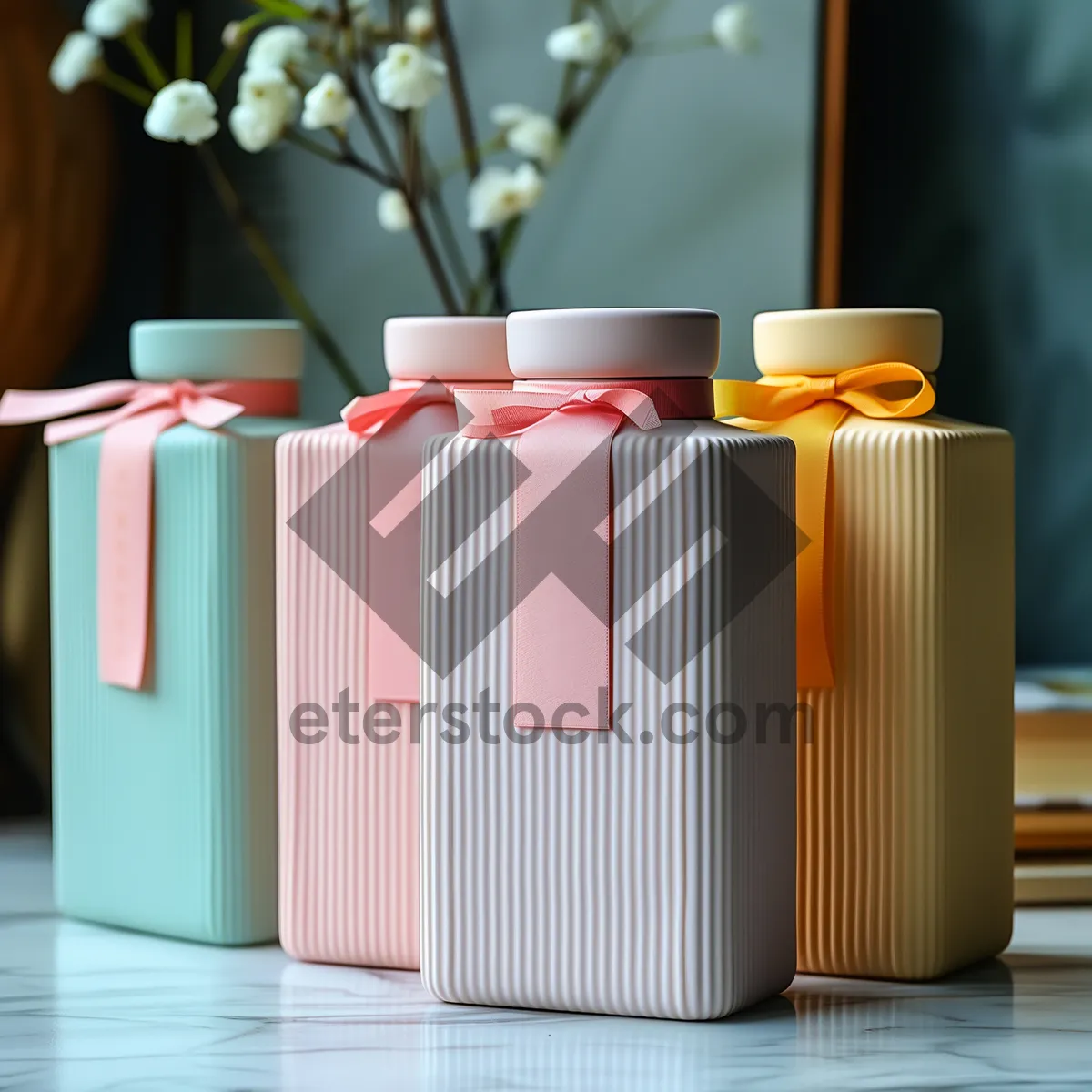 Picture of Glass Container and Cup with Vessel and Bottle