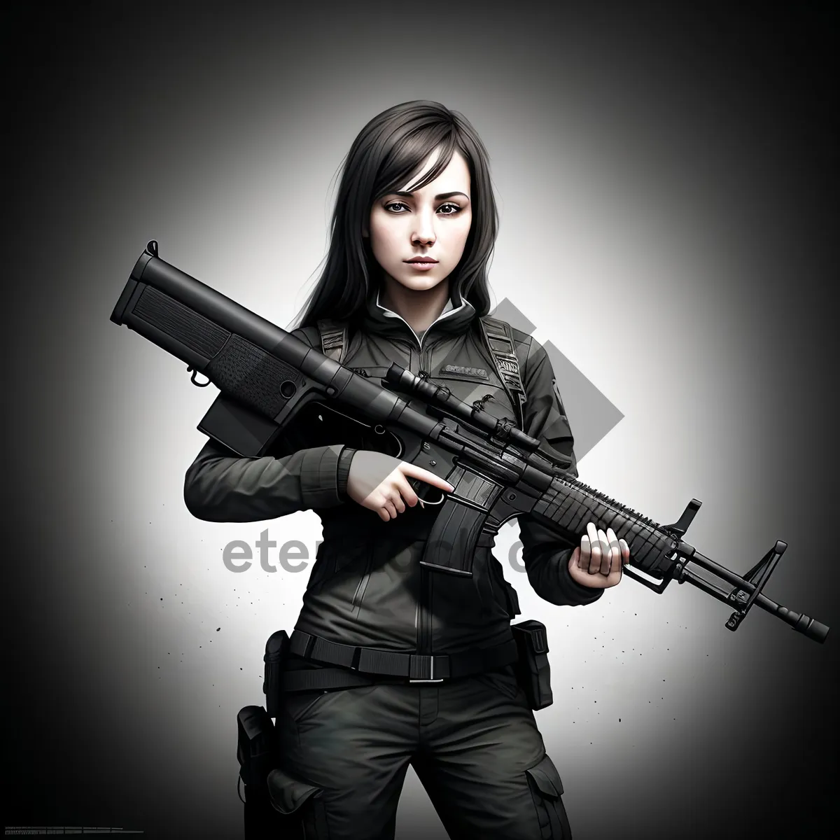 Picture of Sexy Black Rifle Portrait - Attractive Adult with Machine Gun