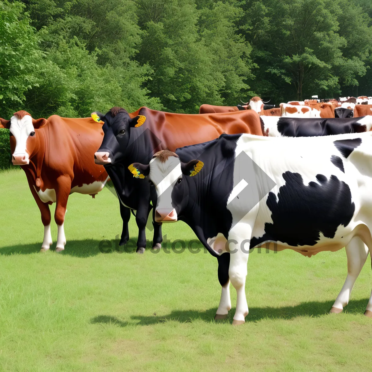 Picture of Rural Meadow with Grazing Horses and Cows