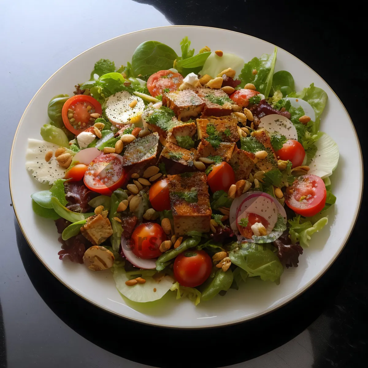 Picture of Gourmet Grilled Cheese with Fresh Salad and Vegetables