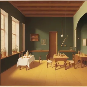 Modern restaurant interior design with stylish furniture and lighting.