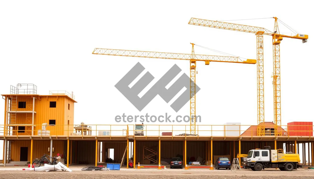 Picture of Urban Tower Construction Crane in Industrial City Skyline