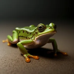 Bulging-eyed tree frog in vibrant orange hues