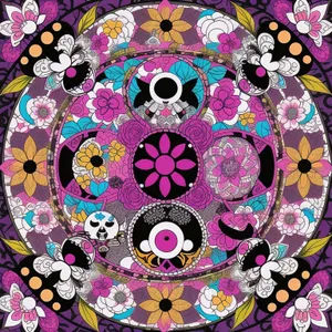 Colorful floral kaleidoscope ornament pattern design.