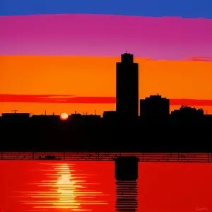 Urban Sunset Reflection over City Skyline