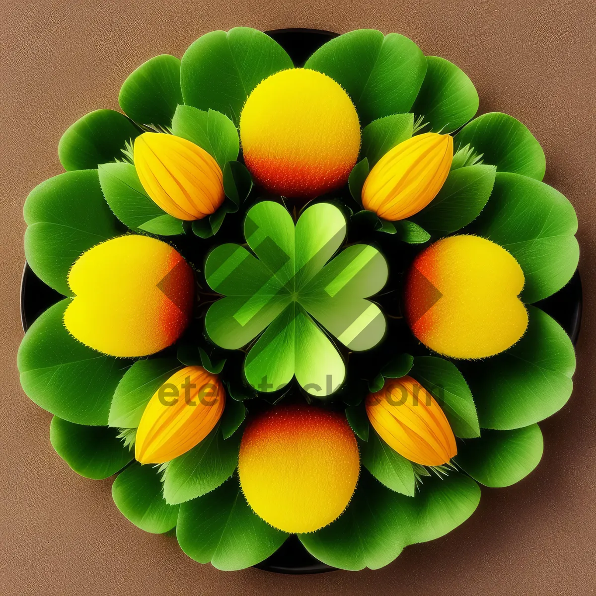 Picture of Colorful Clover Candies with Vibrant Orange Flower Decoration.