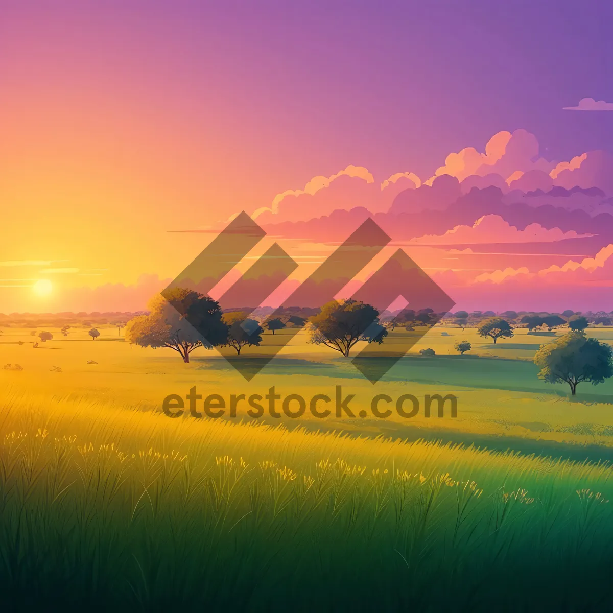 Picture of Colorful Sunset Over Rural Meadow