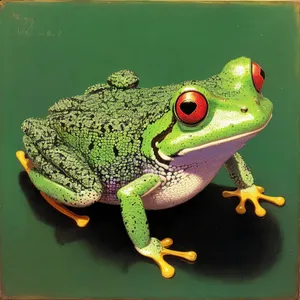 Vibrant-eyed Tree Frog Peeping from Leaf