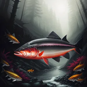 Freshwater Coho Salmon Swimming Underwater