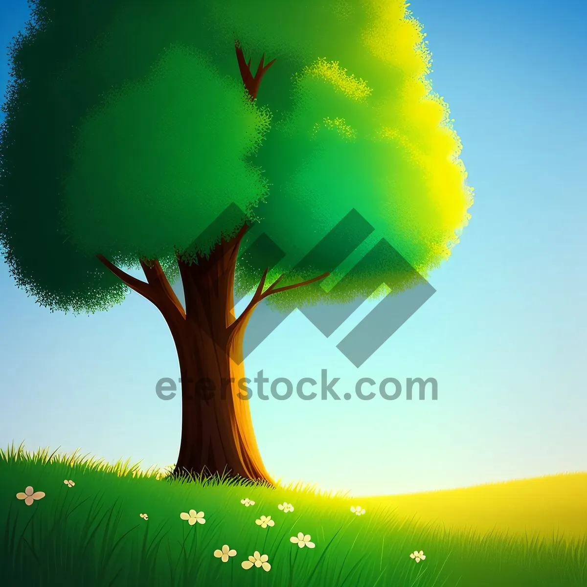 Picture of Serene Sunlit Meadows with Oak Trees