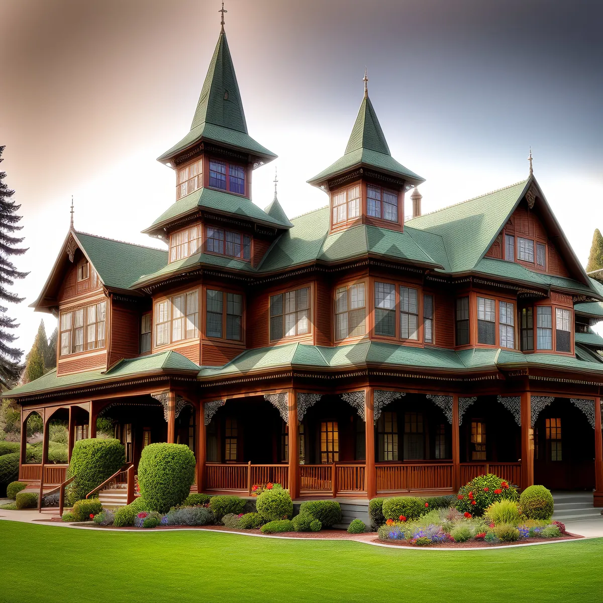 Picture of Grand Historic Castle Tower Residing in Palatial Surroundings