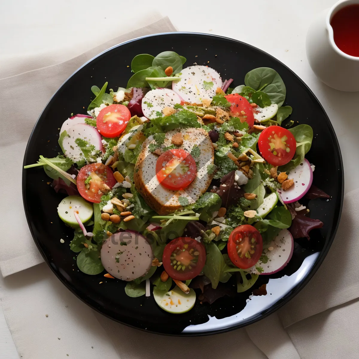 Picture of Delicious salad with fresh vegetables and cheese