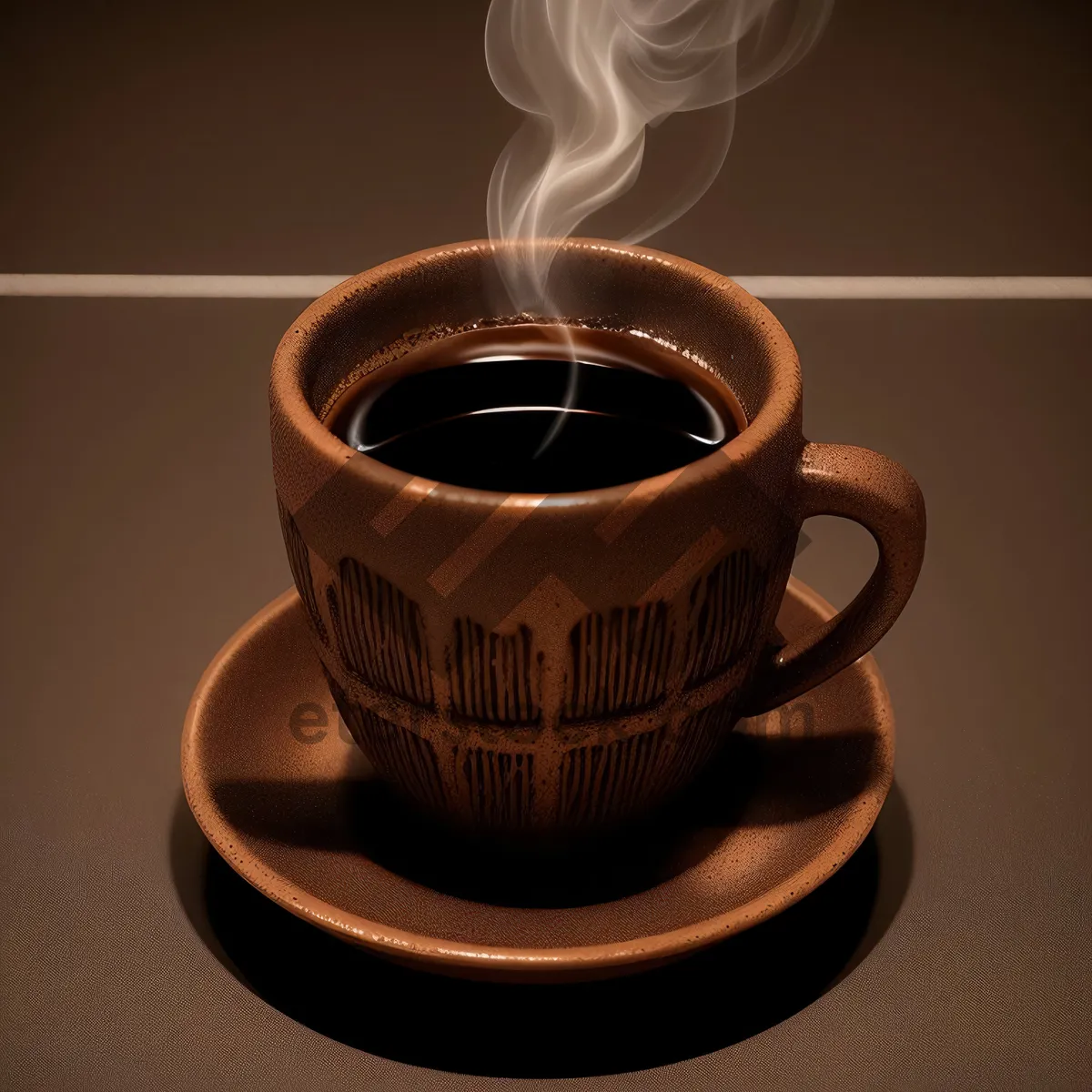 Picture of Hot Espresso in a Ceramic Mug on Saucer