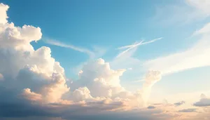 Bright Sunny Sky Landscape with Fluffy Clouds and Sunshine