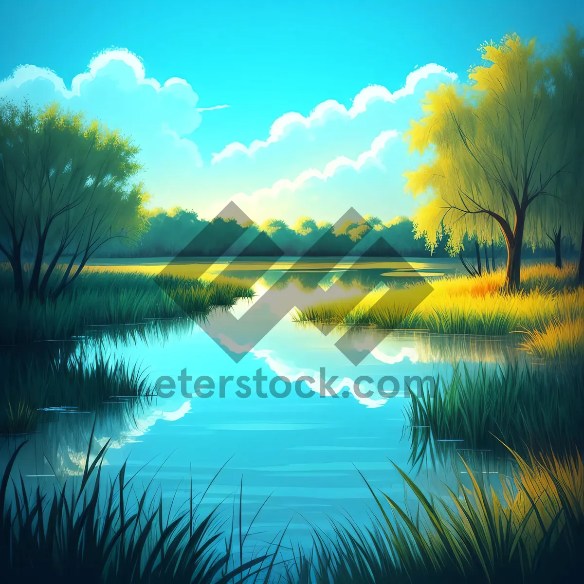 Picture of Sunset over the rural meadow