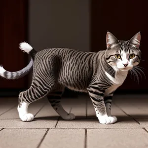 Fluffy Tabby Kitten with Whiskers and Striped Fur