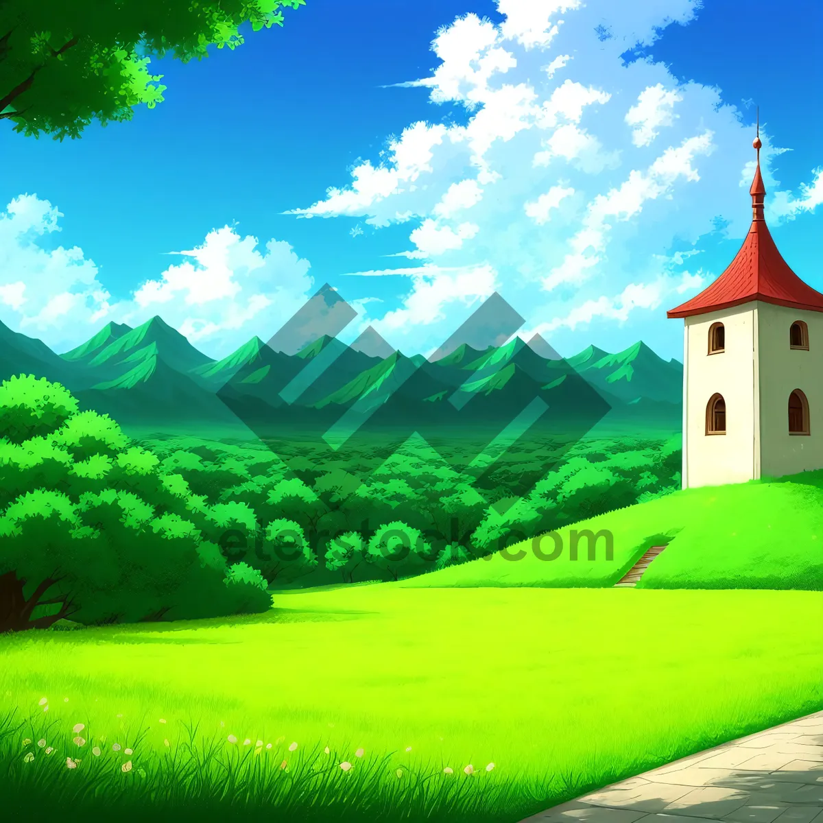 Picture of Serene Countryside Tower amidst Lush Green Landscape