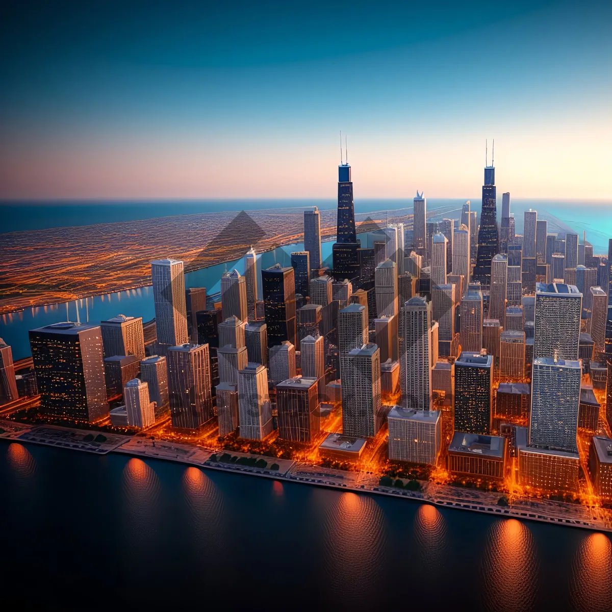 Picture of Spectacular Urban Riverside Cityscape at Dusk