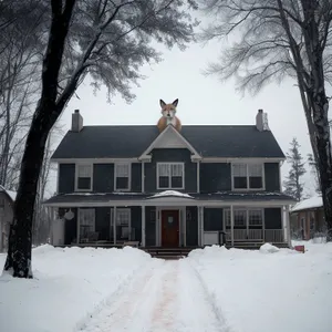 Winter Wonderland Retreat: Snowy Residential House Amidst Scenic Forest