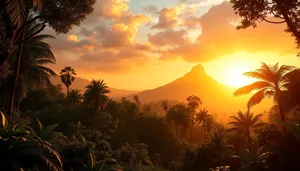 Orange Sunset Over Tropical Beach Palm Trees