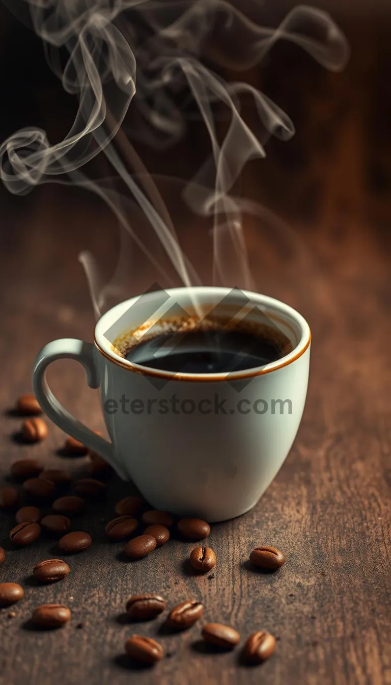 Picture of Gourmet black coffee on dark table with saucer