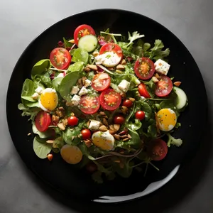 Grilled vegetable salad with cheese and olives