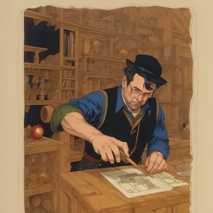 Male Carpenter at Work with Newspaper and Box