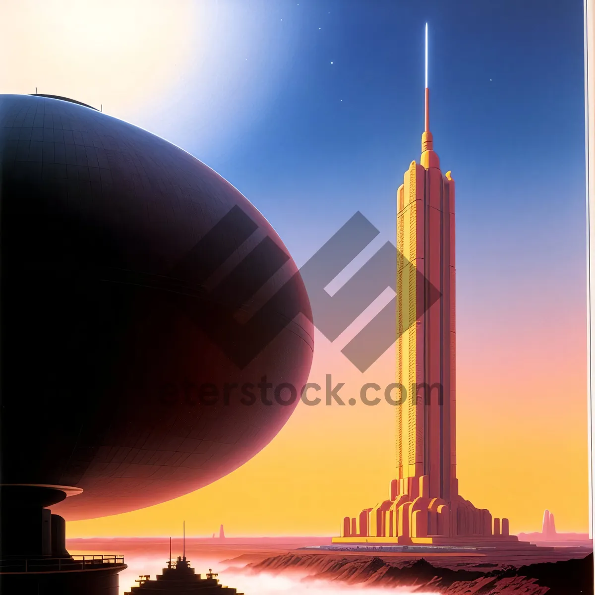 Picture of Urban Airship Soaring Above Towering City Skyline