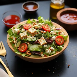 Gourmet vegetable salad with fresh tomato and pepper