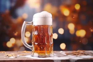 Golden Lager in Beer Glass with Frothy Foam