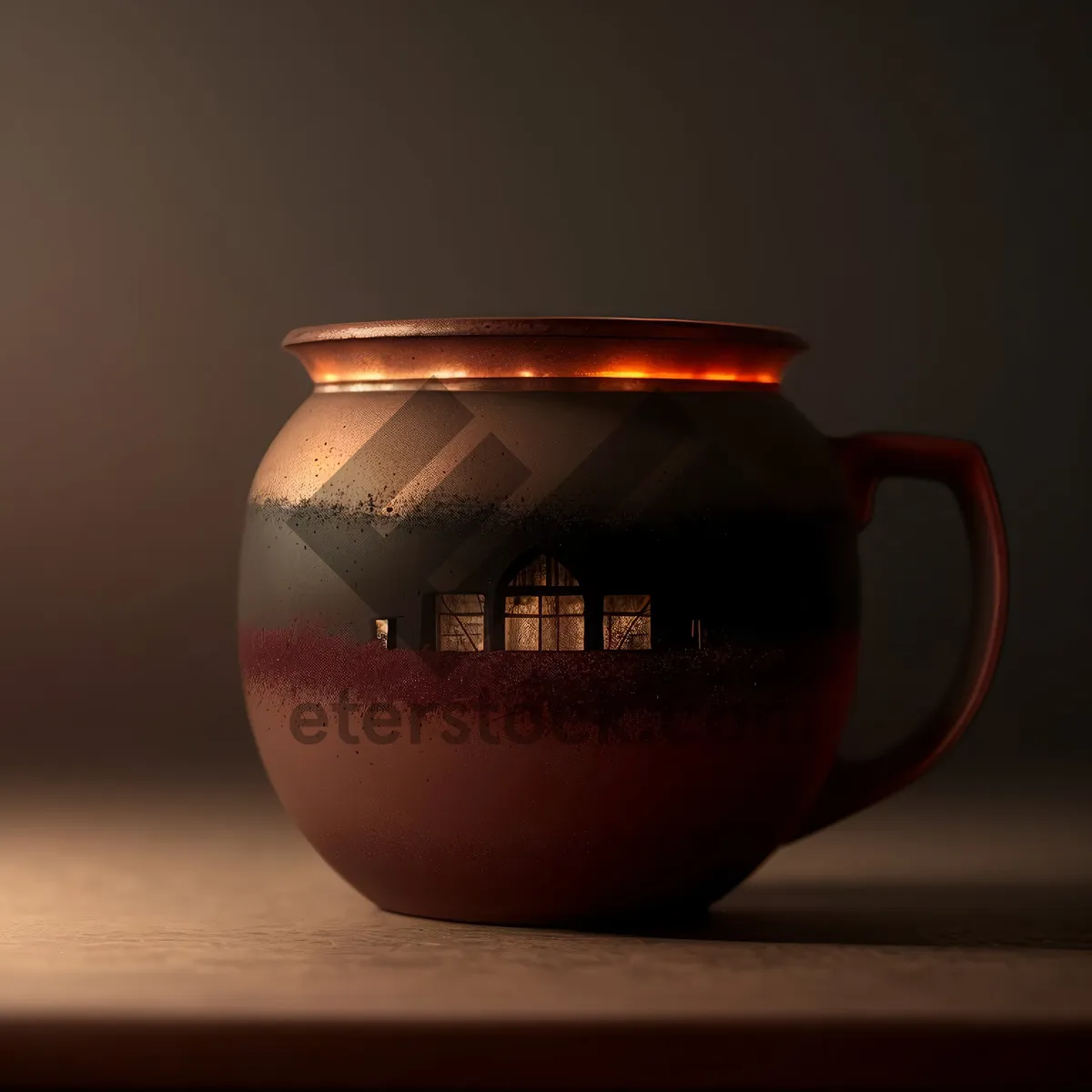 Picture of Hot Tea in Brown Coffee Mug with Saucer