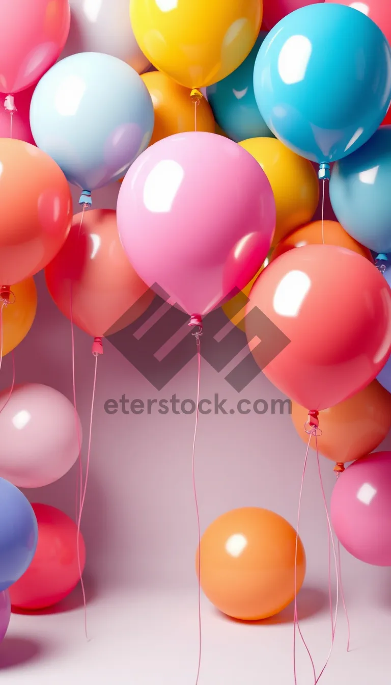 Picture of Colorful Birthday Party Decoration with Balloons and Confetti