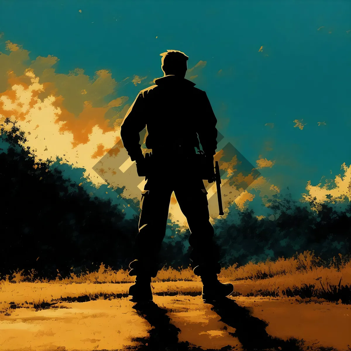 Picture of Silhouette of man playing beach volleyball at sunset
