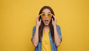 Stylish lady in sunglasses smiling in studio portrait