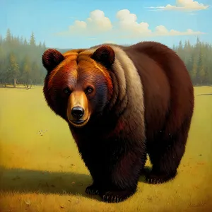 Wild Brown Bear in Rural Pasture