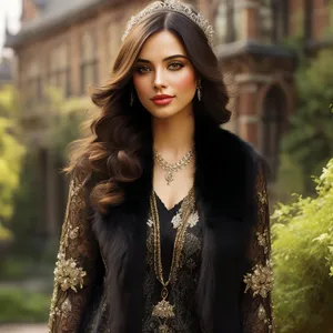 Stunning brunette model in elegant fur coat
