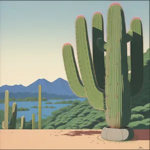 Desert Skyline: Majestic Saguaro Cactus in Landscape