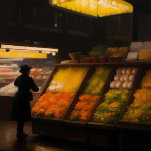 Fresh fruit display at supermarket grocery store.