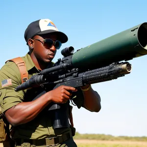 Armed Warrior in Military Uniform with Bazooka