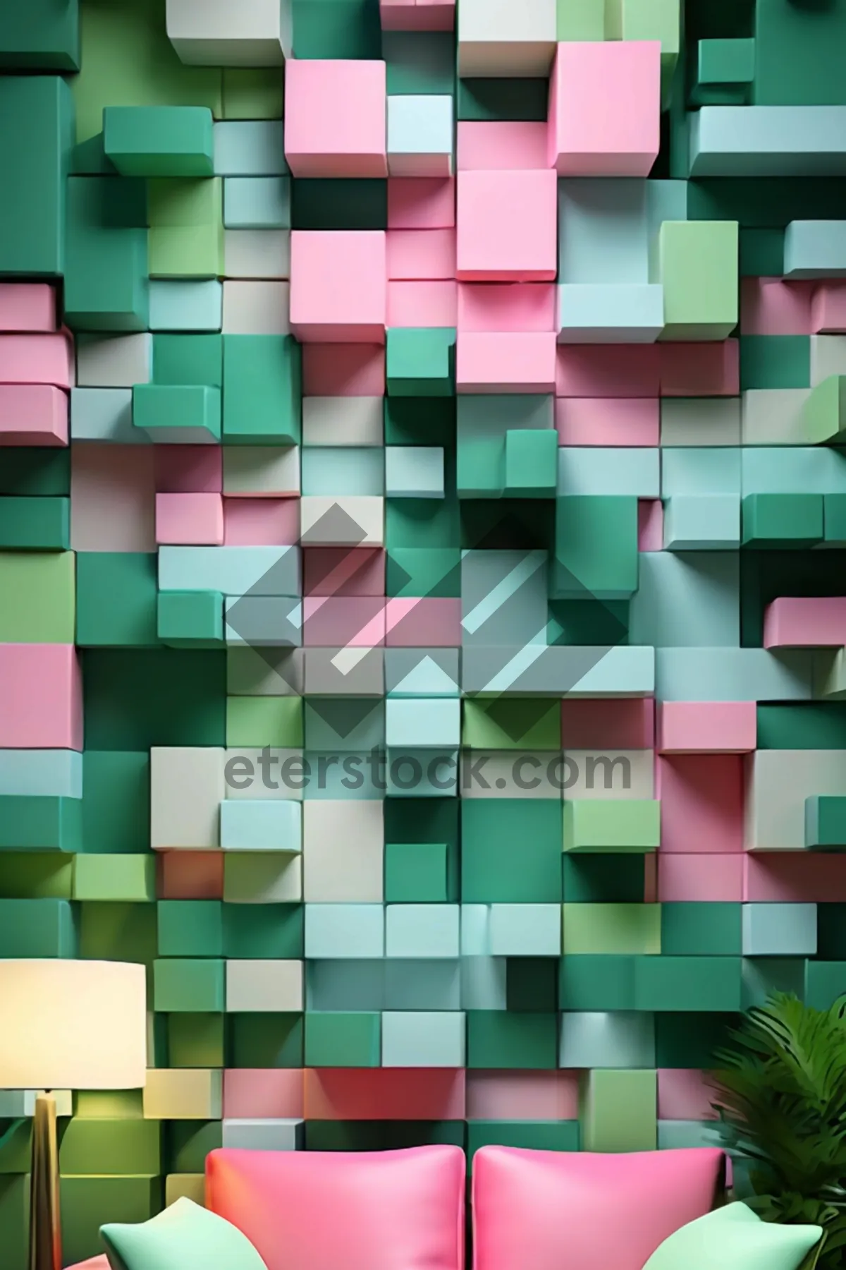 Picture of Colorful 3D Square Mosaic Design Texture Wallpaper