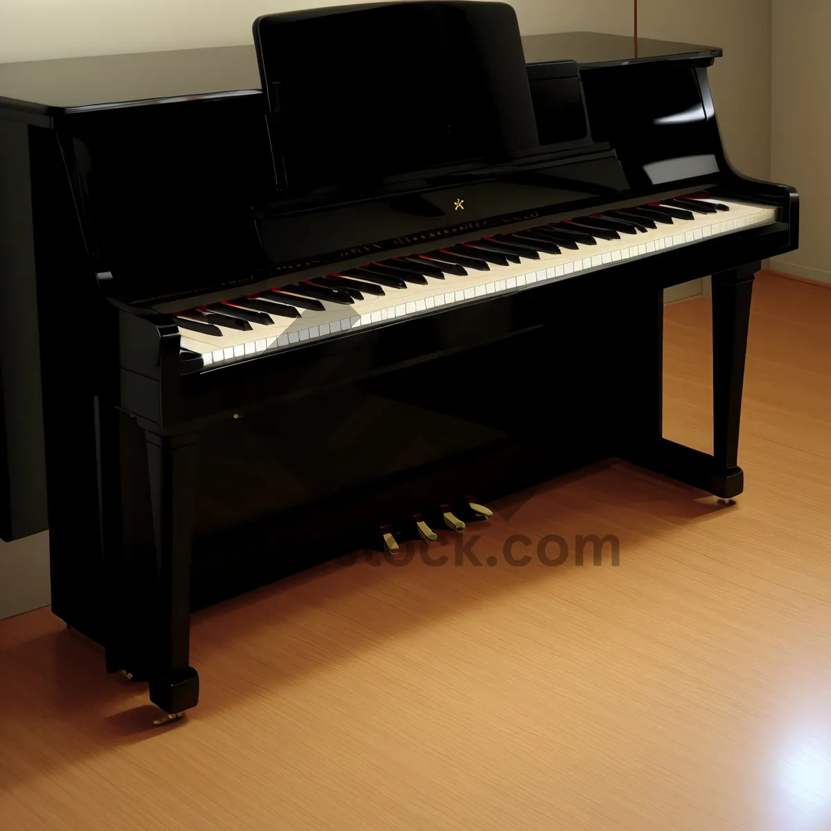 Picture of Black Grand Piano with Music Stool - Classical Keyboard Instrument.