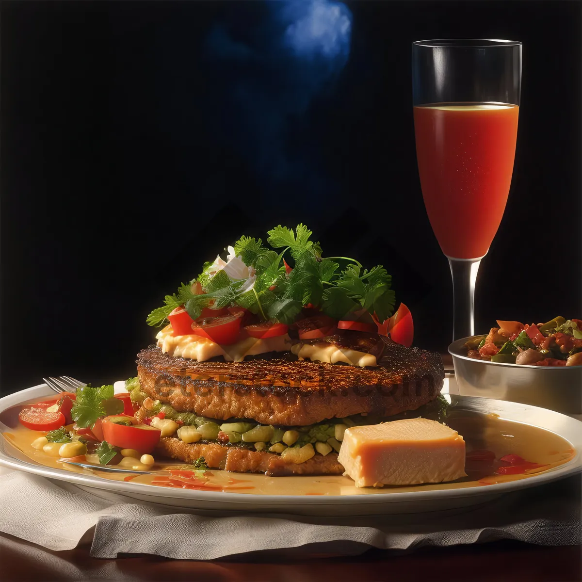 Picture of Fine dining dinner party with wine and garnish