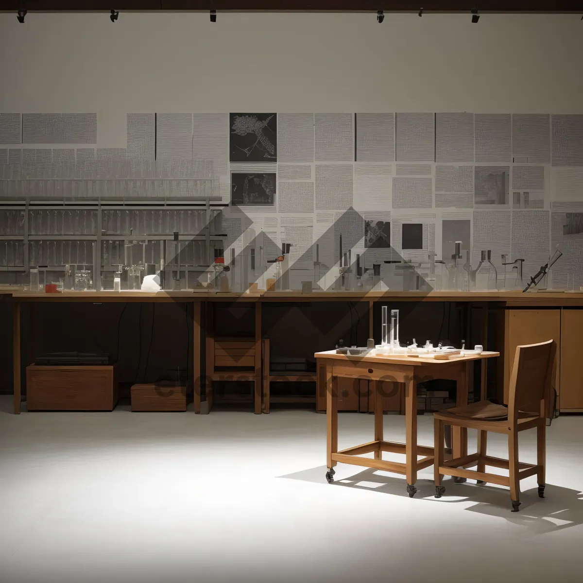 Picture of Modern Kitchen with Wood Furniture and Glass Table