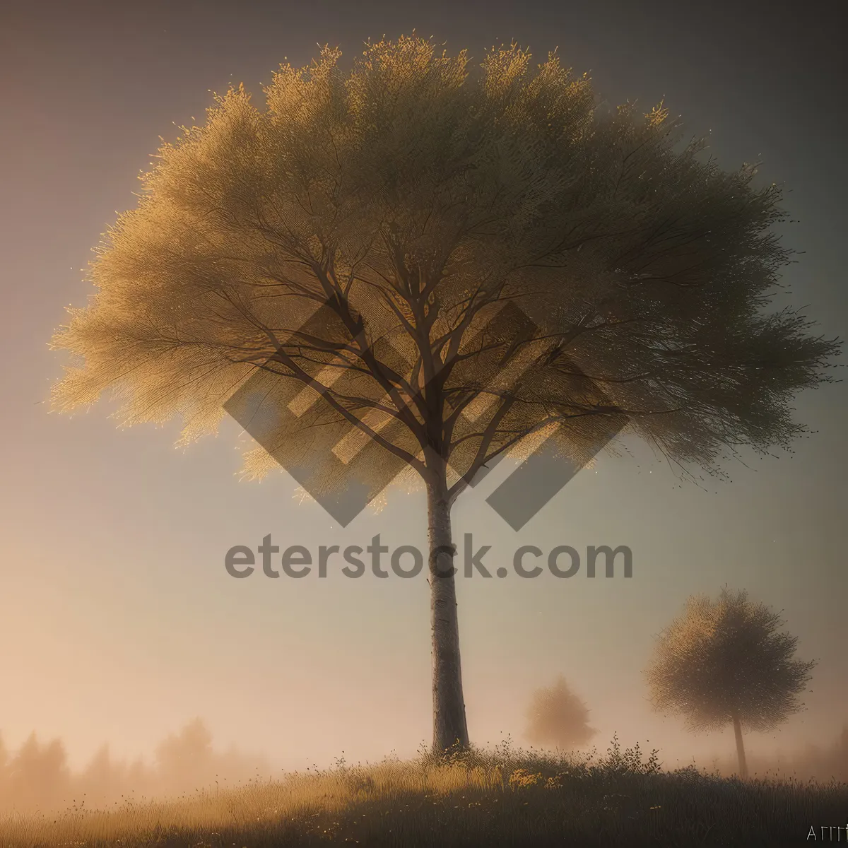 Picture of Majestic Winter Skyline: A picturesque sunset illuminates snowy trees amidst the serene countryside.