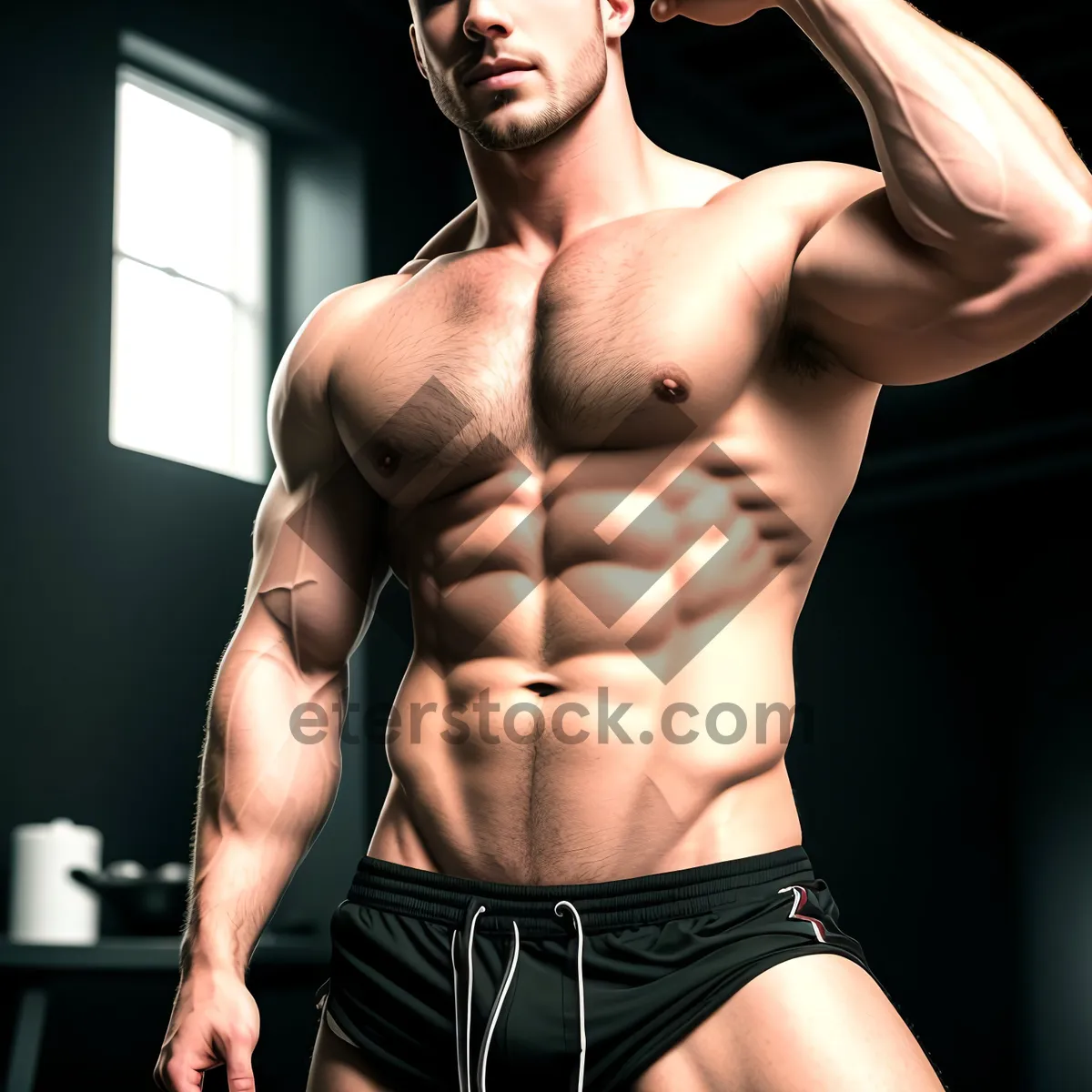 Picture of Seductive Black Lingerie: Sensual Bodybuilder Pose