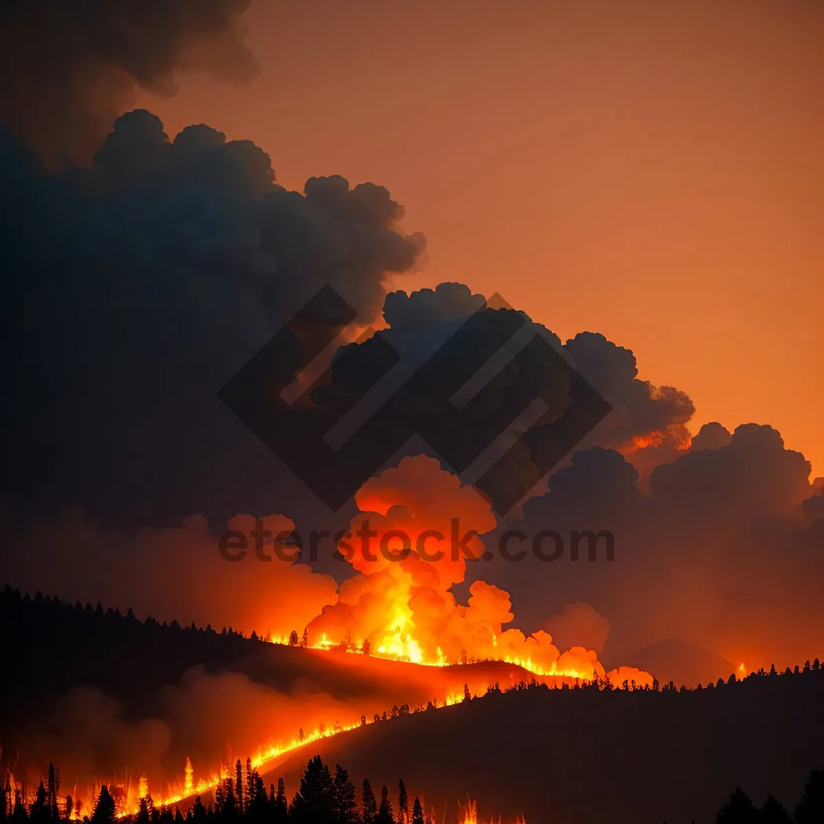 Picture of Fiery Sky at Dusk: Mountain Landscape