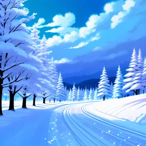 Winter Wonderland: Serene Evergreen Landscape Under Snowy Sky