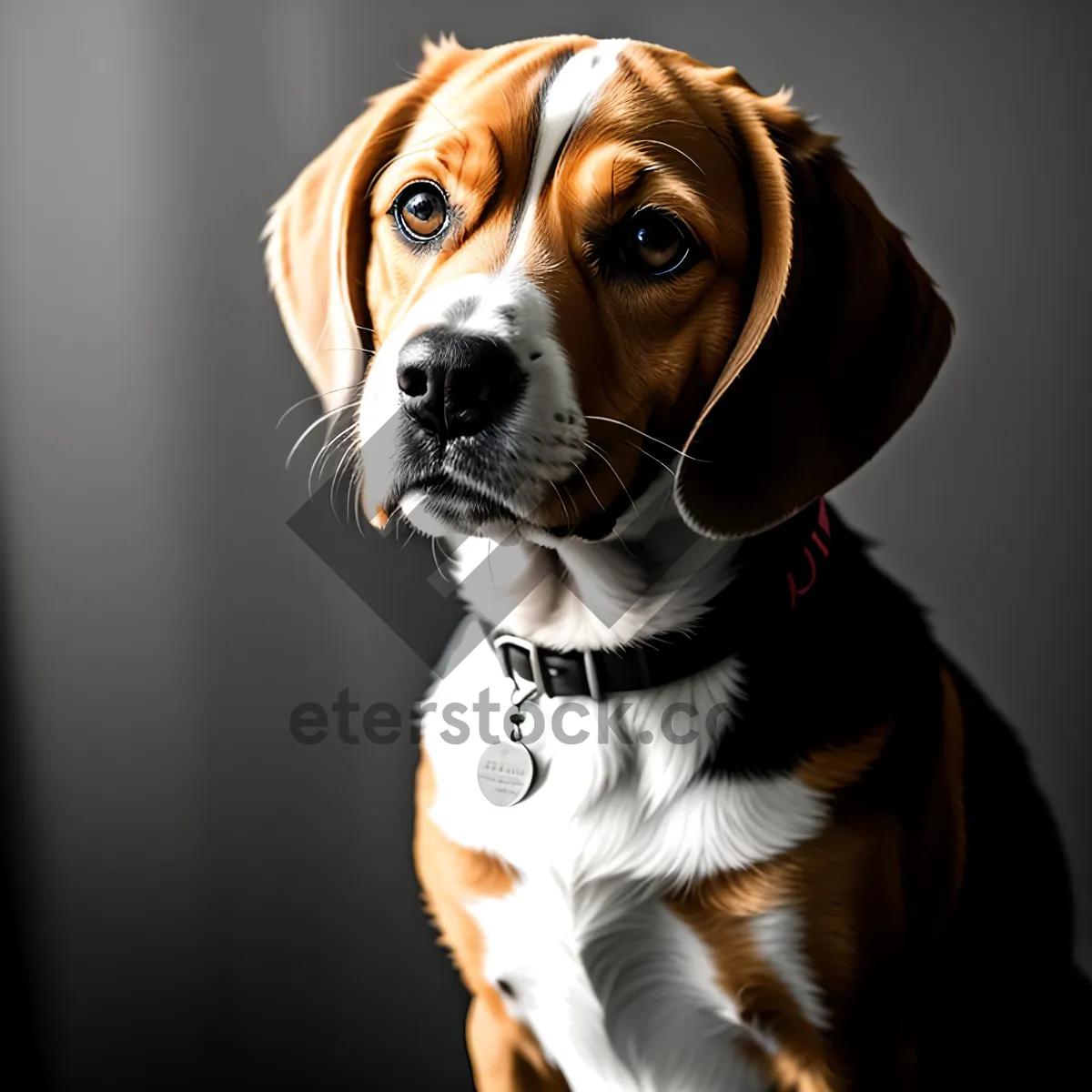 Picture of Adorable Beagle Puppy - Purebred Foxhound Breed in Studio Portrait